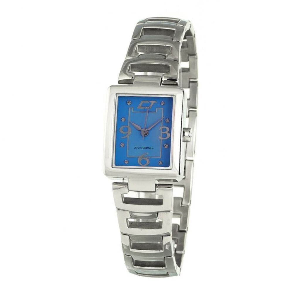 Chronotech Blue Dial Square Watch Women Silver Watches